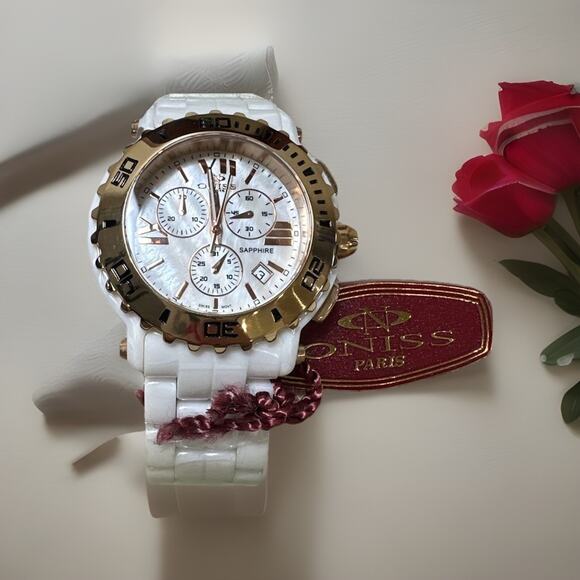 NEW Oniss Paris White MOP Dial White Ceramic Watch main image 5